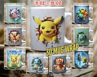 3D Zeichentrickfilm Charakter Mug Wrap Bundle: 11oz & 15oz (Digitaler Download)