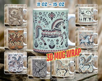 Ethnisches Pferdebecher-Verpackungs-Bundle: 11 Unzen und 15 Unzen PNG-Vorlage (Digital Download)