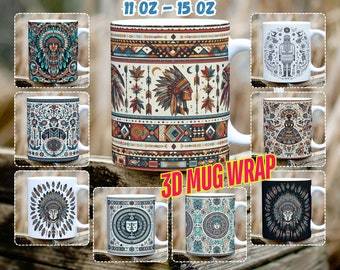 Ethnisches Ureinwohner-Becher-Wrap-Bundle: 11 Unzen & 15 Unzen PNG (Digital Download)