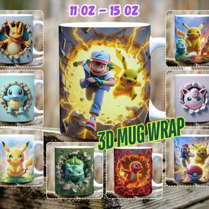 3D Pack of 9 Classic Cartoon Movies Character Mug Wrap, 11 oz & 15 oz Mug Bundle Sublimation Wrap, Digital Download, PNG Template, 300 DPI,