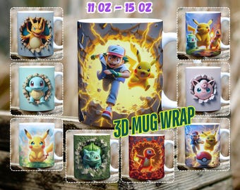 Cartoon Film Charakter Becher Wrap: 3D Sublimation Design (Digitaler Download)
