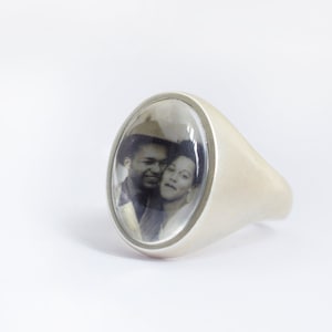 Personalized Photo Ring/ Sterling Silver Large Tapered Smooth Comfort Ring