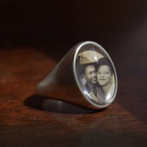 Personalized Photo Ring/ Sterling Silver Large Tapered Smooth Comfort Ring image 2