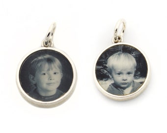 Double -Sided Photo Charm/10mm  Sterling Silver Round