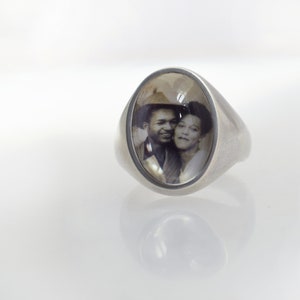 Personalized Photo Ring/ Sterling Silver Large Tapered Smooth Comfort Ring image 3