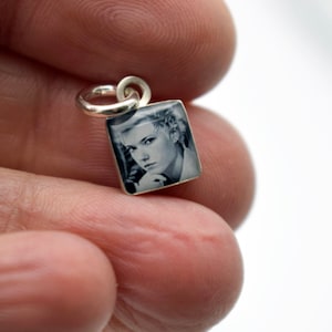 Personalized Photo Charm/Pendant/ 8 mm Sterling Silver Square with Resin