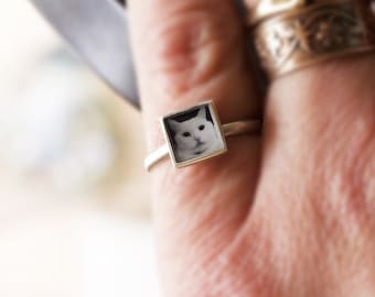 PERSONALIZED Photo Ring/Tiny Square/Sterling Silver