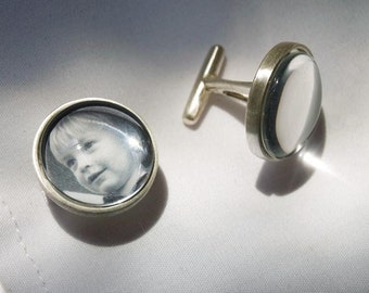 Personalized Photo Cufflinks~ sterling silver, photographs, resin, glass