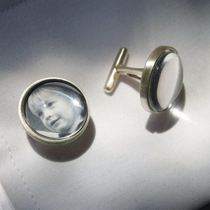 Personalized Photo Cufflinks sterling silver, photographs, resin, glass image 1