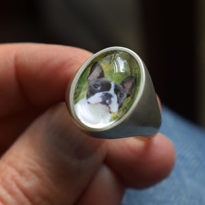 Personalized Photo Ring/ Sterling Silver Large Tapered Smooth Comfort Ring imagem 4