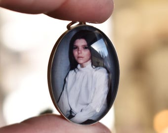 Colgante de plata con foto personalizado/Óvalo grande de 22 x 30 mm con foto bajo cristal