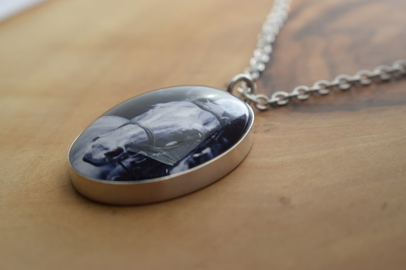 Personalized 22x30mm Oval Photo Pendant Necklace sterling silver, photograph, resin, glass image 5