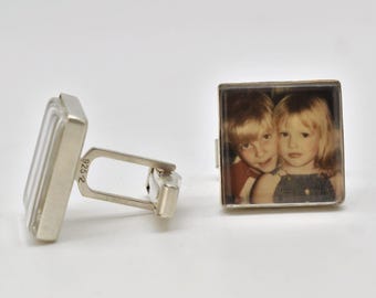 Personalized Square Photo Cufflinks~ sterling silver & glass