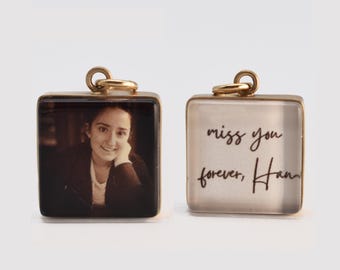 Colgante de foto de vidrio cuadrado de oro de 14 k personalizado / 16 mm