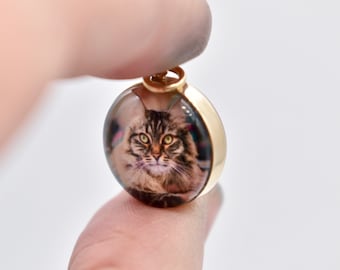Colgante personalizado con foto de cristal de doble cara en oro amarillo de 14 k de 16 mm