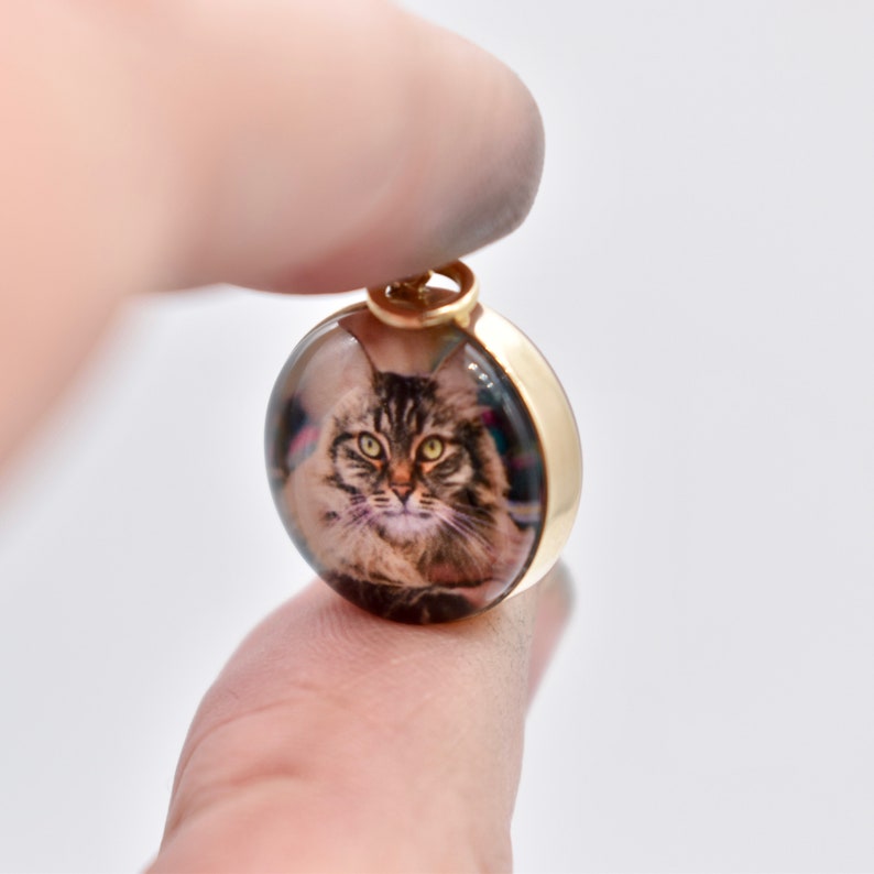Personalized Gold Double Sided Glass Photo Pendant/15mm 14 k yellow gold image 1