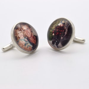 Personalized Photo Cufflinks sterling silver, photographs, resin, glass image 2