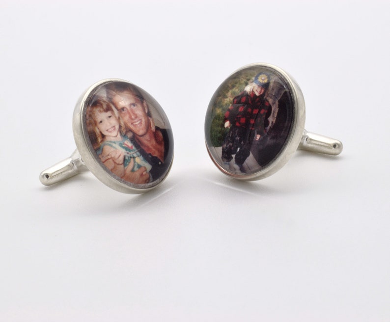 Personalized Photo Cufflinks sterling silver, photographs, resin, glass image 2