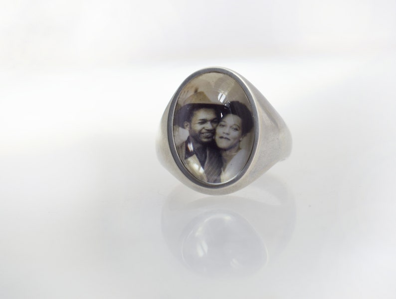 Personalized Photo Ring/ Sterling Silver Large Tapered Smooth Comfort Ring image 3