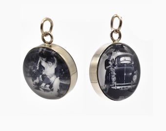 14 k WHITE Gold Double Sided Personal Photo Pendant/16mm round