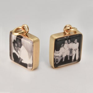 Personalized 14k Gold Photo Pendant with Glass/ 12mm Square