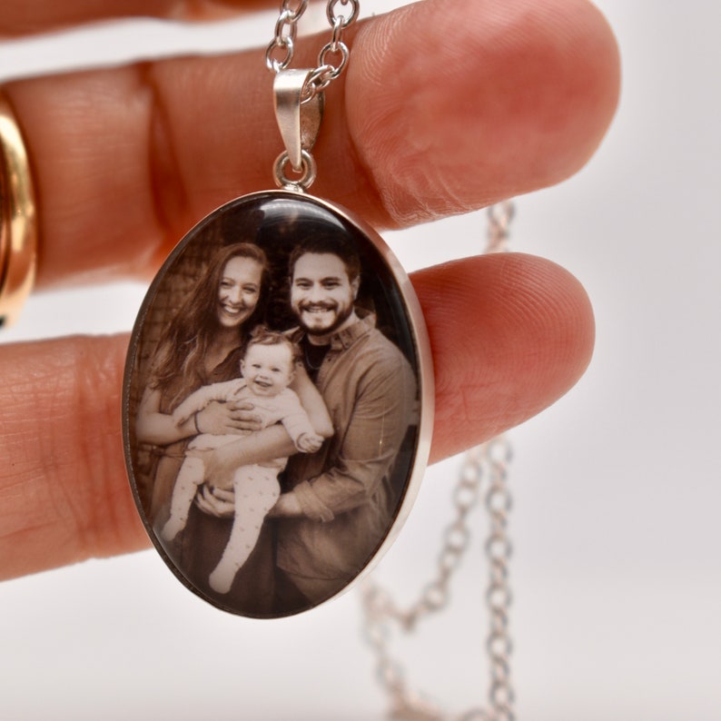 Personalized 22x30mm Oval Photo Pendant Necklace sterling silver, photograph, resin, glass image 2