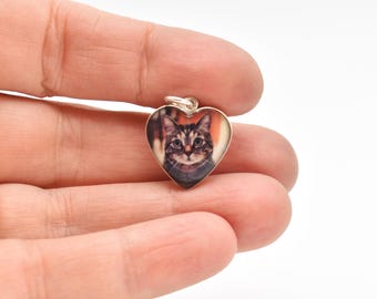 Charm de corazón con foto personalizado/Plata de ley/2 tamaños