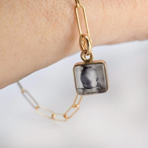 Gold 2 Sided Photo Charm with Glass /Tiny 8mm Square