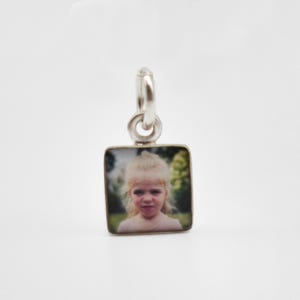 Gepersonaliseerde kleine fotobedel/8 mm sterlingzilver, vierkant/waterdicht