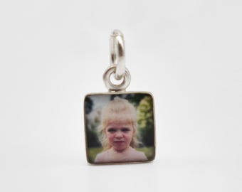 Personalized Tiny Photo Charm/8mm Sterling Silver Square/Waterproof