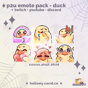 Premade Twitch Emote Pack – Yellow Duck Cute Emotes for Streamers and Discord - P2U - Instant Download - Kawaii Yellow Duck - 6 Emote Pack