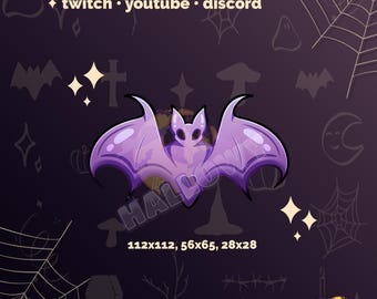 Punkt kanału Twitch Purple Bat – emotka streamera Halloween (do pobrania natychmiast)
