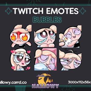 Premade Twitch Emote Pack – Bubbles Cute Emotes for Streamers and Discord - P2U - Instant Download - Cartoon Emotes - 6 Emote Pack