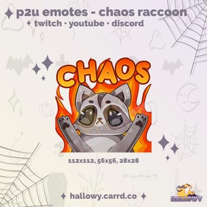 Premade Twitch Emote – Chaos Raccoon Cute Emote for Streamers and Discord - P2U - Instant Download - Kawaii Raccoon - Vtuber Emotes