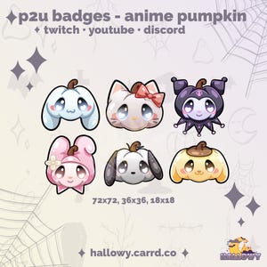 Premade Twitch Badges – Anime Pumpkin Friends Cute Sub Badges for Streamers and Discord - P2U - Instant Download - Anime Pumpkin Badges