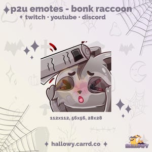 Premade Twitch Emote – Bonk Raccoon Cute Emote for Streamers and Discord - P2U - Instant Download - Kawaii Raccoon - Vtuber Emotes