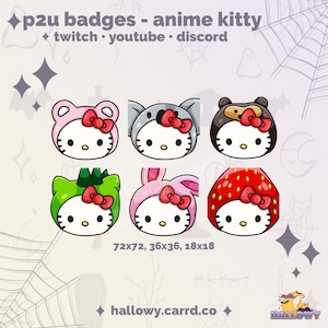 Premade Twitch Badges – Kitty with Hats Cute Sub Badges for Streamers and Discord - P2U - Instant Download - Anime Kitty  Badges