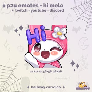 Premade Twitch Emote - Hi Melo Cute Emote for Streamers and Discord - P2U - Instant Download - Pink Bunny Emote - Melo Emote