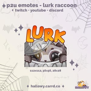 Premade Twitch Emote – Lurk Raccoon Cute Emote for Streamers and Discord - P2U - Instant Download - Kawaii Raccoon - Vtuber Emotes
