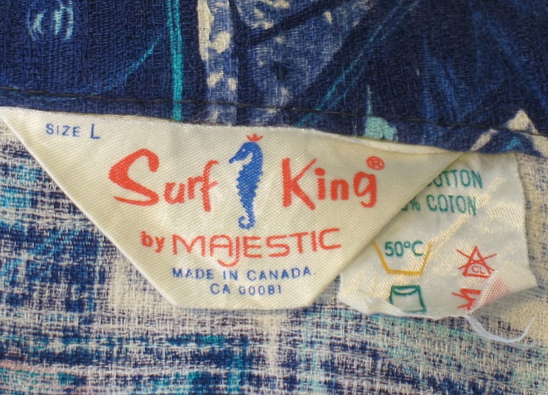Vintage 60s Mens Tiki Style Shirt L in blues by Surf King