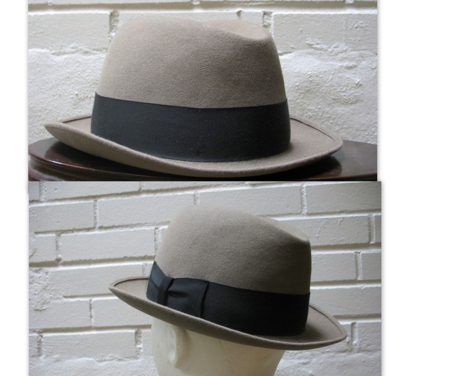 Vintage 1960s Mens Fedora Hat by Mallory 73/8 Taupe Felt Etsy