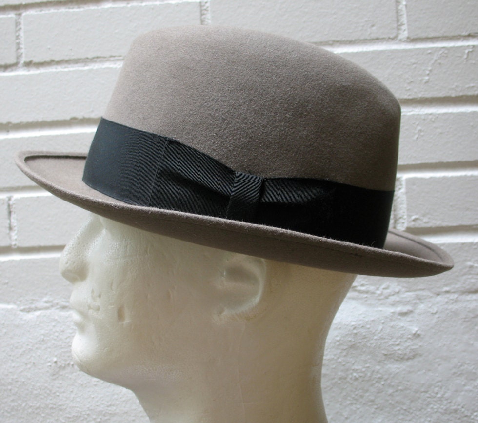 Vintage 1960s Mens Fedora Hat by Mallory 73/8 Taupe Felt Etsy