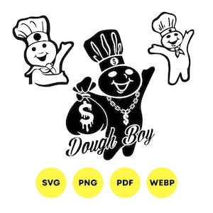 Pillsbury Doughboy SVG. Dough Boy - svg png pdf webp. Pasta Boy vettore. Classico ragazzo di pasta SVG. Doughboy Rapper SVG, Dough Boy Money Bag SVG