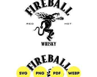 Fireball Whisky SVG-paket. Fireball Whisky-paketset SVG, Png, WebP, Pdf. Whiskyskylt SVG. Fireball-etikett svg