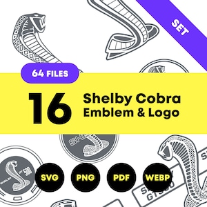 16 Shelby Cobra Snake Car Logo Emblem - svg png pdf webp. Ford Mustang Shelby Sign SVG.  Automobile Logo Pack Vectors. GT Mustang Emblem SVG