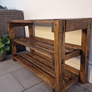 Handmade Wooden 3-Tier Shoe Rack: Rustic Entryway Furniture