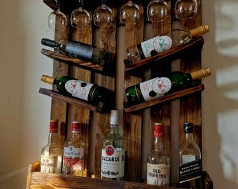Wall Bar / Wine Rack Handmade wooden