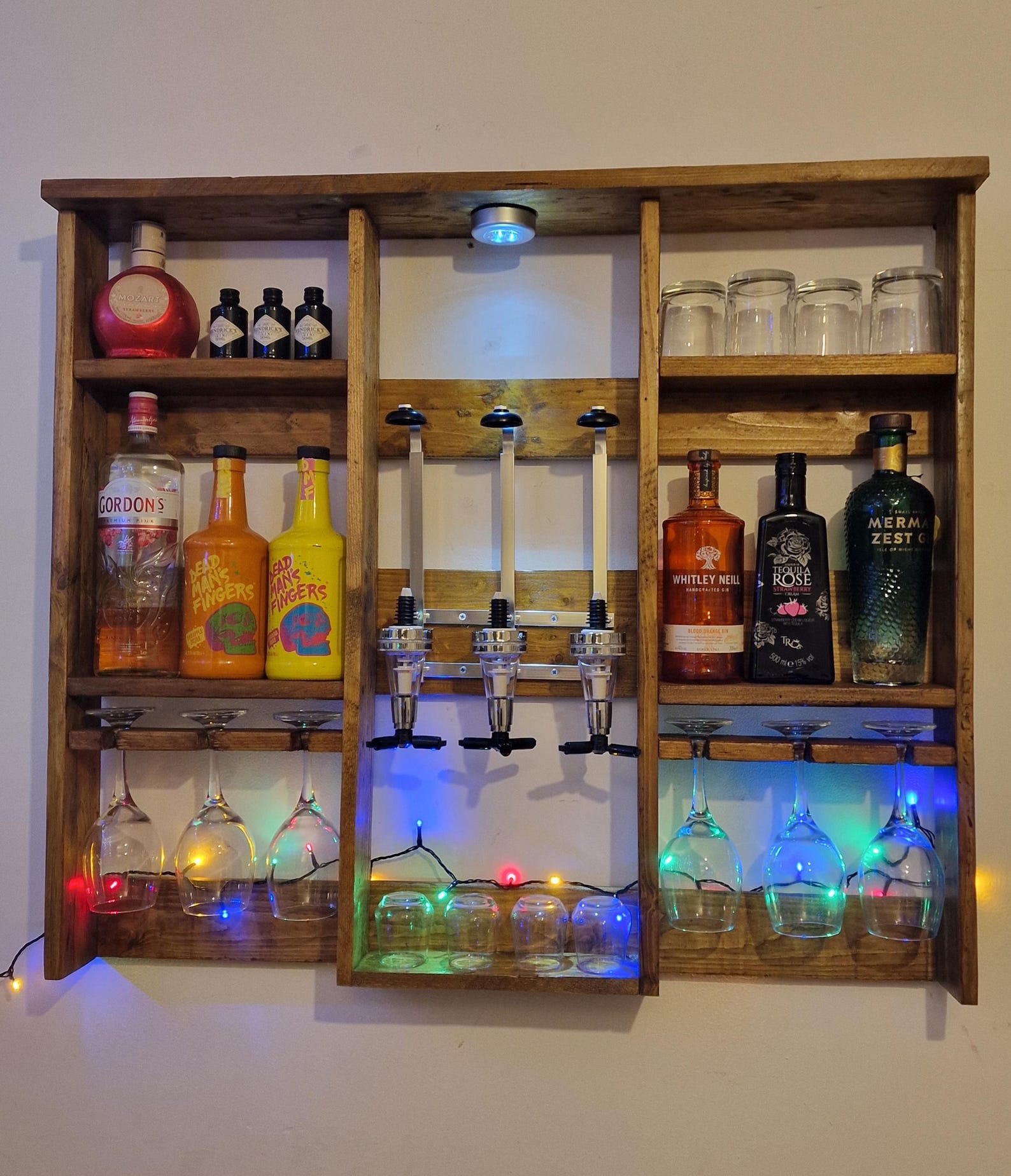 Handmade Wooden Home Bar | Wall Mounted With Led Lights and Optics - Etsy