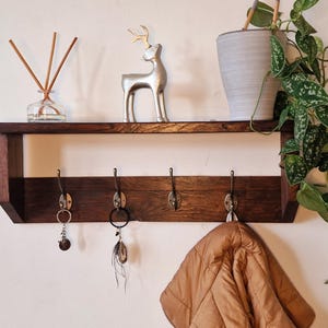 Handmade Wooden Coat Rack / Key Holder / Shelf with 4 Hooks | Mudroom | Bedroom | Entryway Furniture | Decorative and Functional