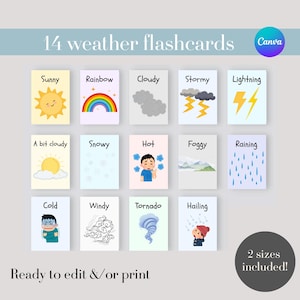 Cartes météo personnalisables pour enfants, école, enseignant, décoration de salle de classe, cartes météo numériques, décoration modifiable, école à la maison Montessori